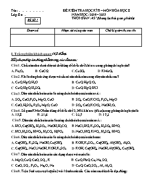 Đề kiểm tra học kì II  Môn Hóa học 8 năm học 2014  2015 - Đề số 1